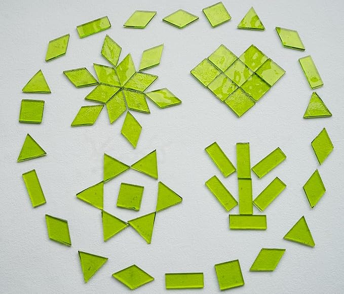 4 Shapes Large Transparent Mosaic Tiles for Mosaic Crafts, 200G Textured Stained Glass Supplies for Glass Mosaic Pieces, 70pcs Bulk Glass Mosaic Tiles for Glass on Glass Project, Green Grass