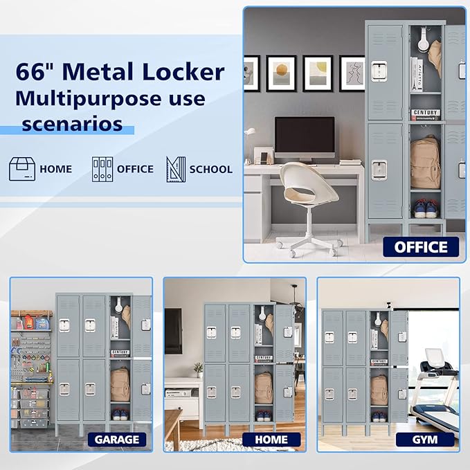 Letaya Storage Locker with Lock Door,Metal Storage Cabinet 4 Tier with Hook for Employees, School,Gym, Home,Office(2 Door-Gray)