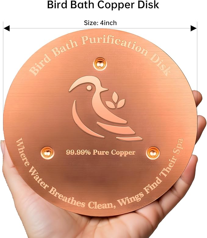 Bird Bath Copper Disk, Premium 0.6mm Sturdy 99.99% Pure Copper Disk for Bird Baths,Triple-Point Support Ensures Clean Water Year-Round, Compatible with All Outdoor Birdbath Bowls