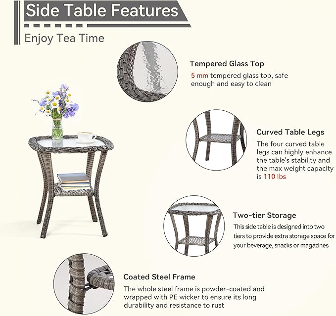 2 Pieces Outdoor Swivel Rocker Patio Chairs Set - Outdoor Wicker Patio Conversation Sets with 1 Side Table, Olefin Fabric Cushions Suitable for Backyard Deck and Porch, Blue