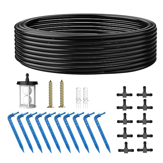 Automatic Irrigation Accessories Contain 10 Meter Irrigation Hose,10 Irrigation Drippers,10 Tees and Filter for Garden Plant Irrigation,Expansion Irrigation Kits for Solar Irrigation System