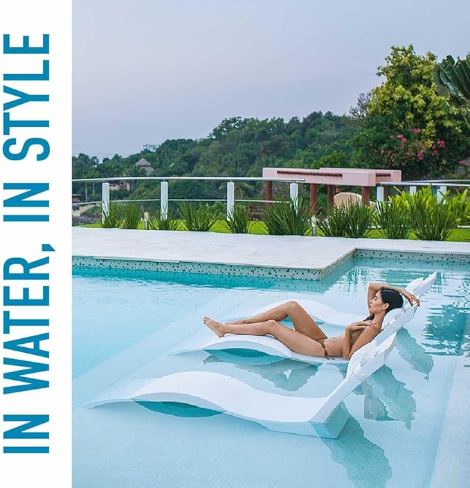 Ledge Lounger - Signature Chaise Deep - Inside Pool & Sun Shelf Lounge Chair - Designed for Deep Shelves 10”-15” - Compatible with All Pool Types - Poolside & Sun Deck Tanning - Set of 2 - Sandstone