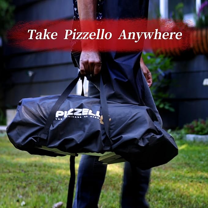 Portable Pellet Pizza Oven Outdoor Wood Fired Pizza Ovens Included Pizza Stone, Pizza Peel, Fold-up Legs, Cover, Pizzello Forte (Black)