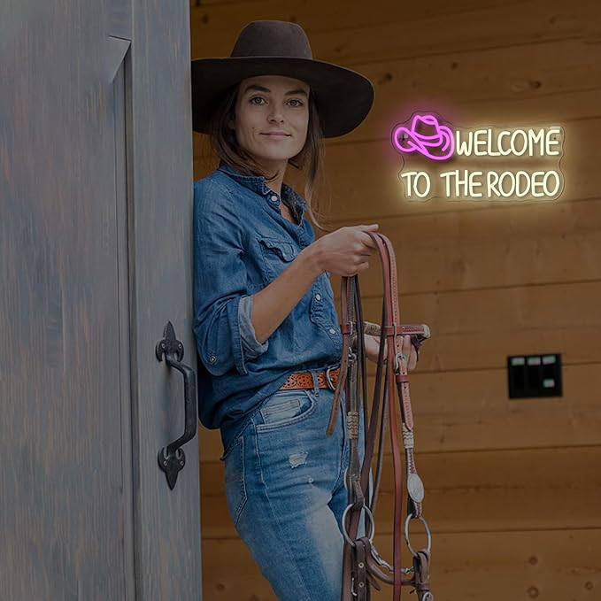 WLHOPE Welcome to The Rodeo Neon Sign Cowboy Hat Neon Sign Led Sign,Dimmable Cowgirl Neon Signs for Wall Decor,Connectivity Via USB Licked Neon Light for Bedroom Home Bar Club Party Western Decor
