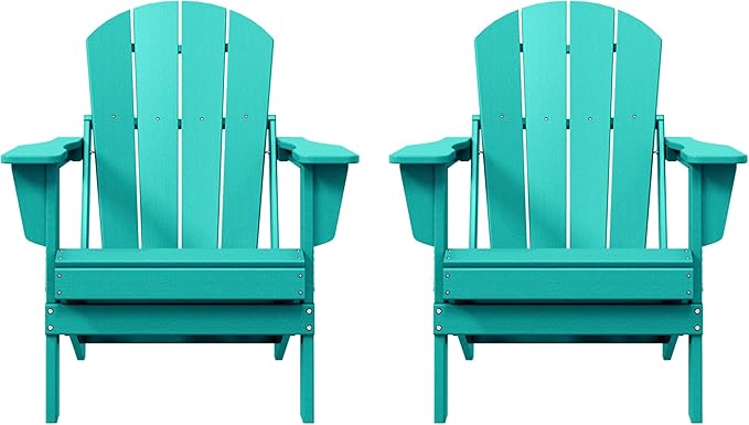 Westin Outdoors Laguna WO Home Furniture Adirondack Chair 2 PCS Set Outdoor Folding Patio Chair for Bon Fire Pit Garden Lawn Backyard Lounging Relaxing (Turquoise)