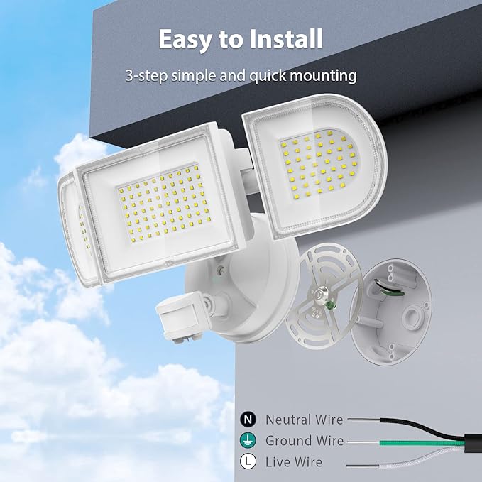 iMaihom 150W Motion Sensor Light Outdoor, 15000LM 6500K LED Security Floodlights, 3 Adjustable Head Motion Detection Light IP65 Waterproof for Yard Garage White 1pack