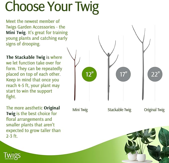 Twigs - Plant Support Stakes for Indoor, Outdoor & Climbing Plants, Gardening Supplies, Garden Accessories, Trellis & Ring Alternative, Made in USA - Begonia (Red), 10 Pack, 12" L, Mini Twigs