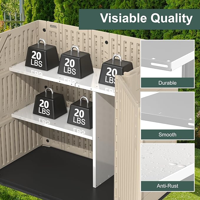 Storage Shed Shelf, Weatherproof Metal Shelf for 30 cuft Tool Cabinet, Ideal for Outdoor Use, with Screw and Nuts Easy Assembly, 45.6''L×13.2''W×30.1H, White