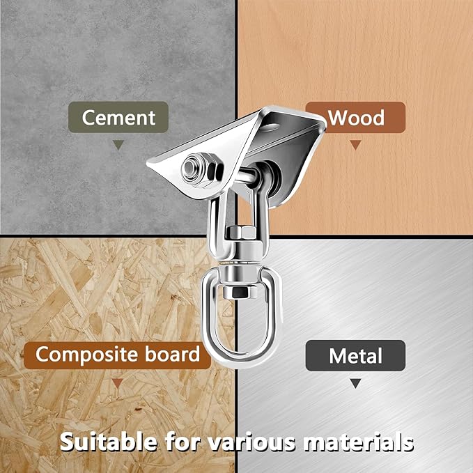 Heavy Duty Swing Hangers for Wooden Sets 1200 LB Capacity Hammock Hanger 360 Swivel Stainless Steel Swing Hardware Accessories for Porch Playground Yoga Heavy Bag Sliver | Pack of 5