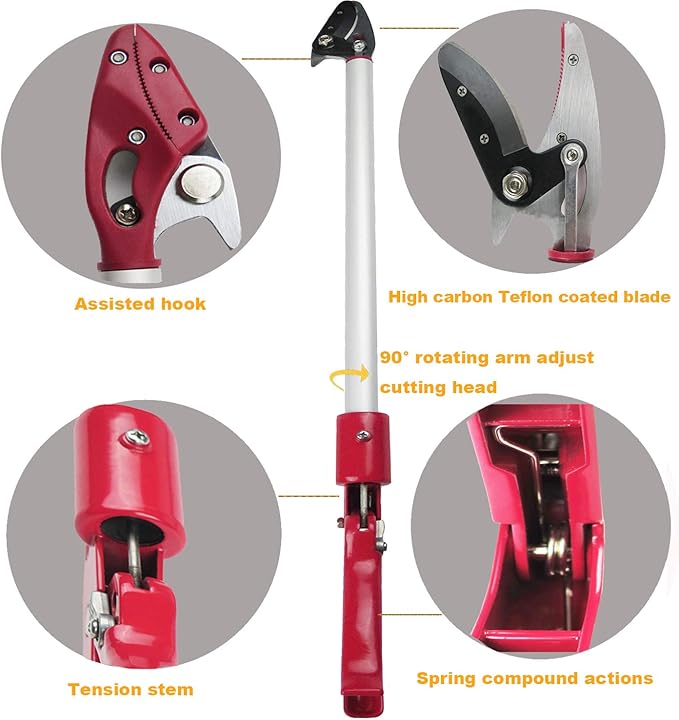 2 Feet Cut and Hold Tree Pruner, Rotation Pole Tree Trimming, Short Reach Fruit Picker, Branches Bypass Lopper