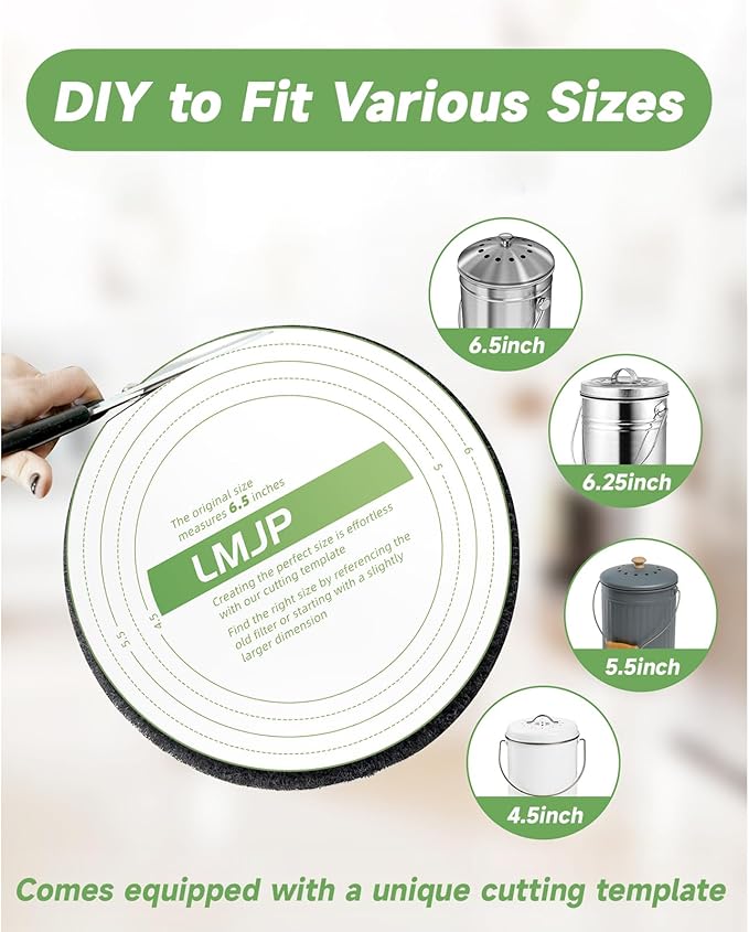 6.7 Inch Charcoal Filters for 8 Pack Kitchen Countertop Compost Bins- Extra Thick 0.4" for Longer Lasting Activated Carbon