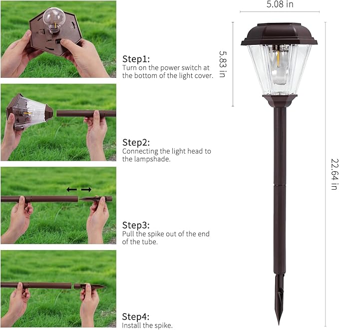 Solar Pathway Lights Outdoor 4 Pack, Upgraded 1000mAh Battery Up to 12Hrs, Solar Lights Outdoor Waterproof IP65, Warm White Landscape Light for Garden