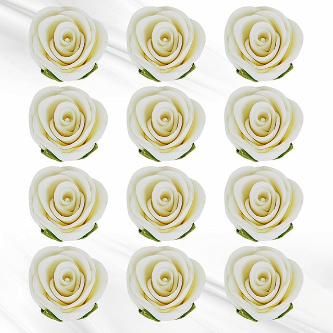 Confect Edible Flower | Edible Flower for cake & Cupcake decorations | Doughnut Edible Toppers | White venetian Flower - Vegan, Gluten-Free, Soy-Free, Dairy-Free, Palm Oil-Free -Pack of 12