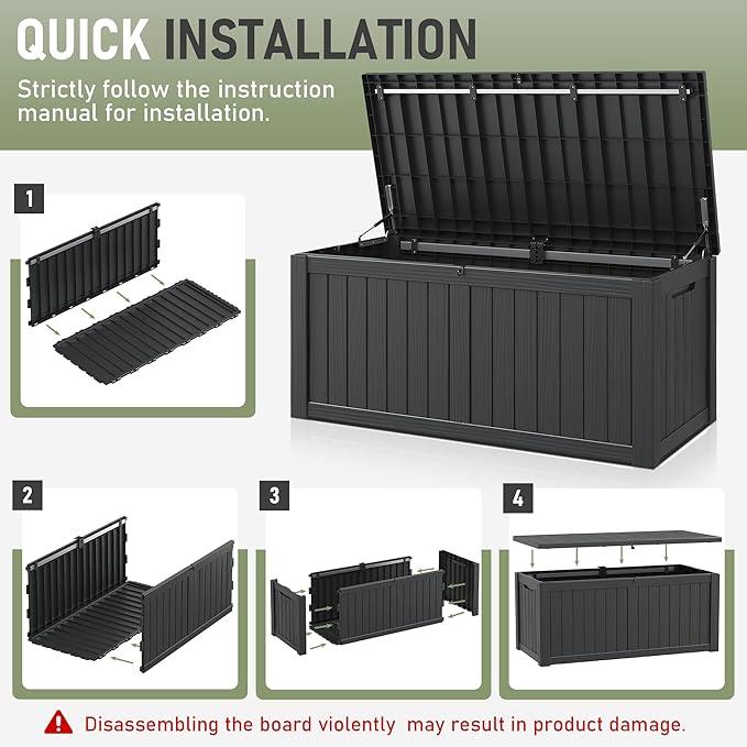 NUNU LAB Outdoor Storage Box,120 Gallon Deck Box,Resin Waterproof Outside Storage Bench,Outdoor Storage Cabinet With Lockable Lid,Backyard Deck Box For Garden Tools,Patio Cushions,Pool Accessories