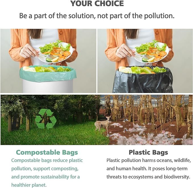 Biodegradable 8 Gallon Trash Bags, AYOTEE Garbage Bags 8 gallon, Compostable Medium Trash Bag, Unscented Leak Proof Bag for Office, Home, Bathroom, Bedroom, Car, Kitchen, Pet(Green)