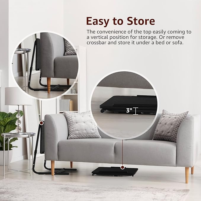 TV Trays Set of 2 - Folding TV Tray Adjustable Dinner Trays for Eating On Couch Wooden Tables Mate Stand Foldable Black Desk with Cup Holder Portable