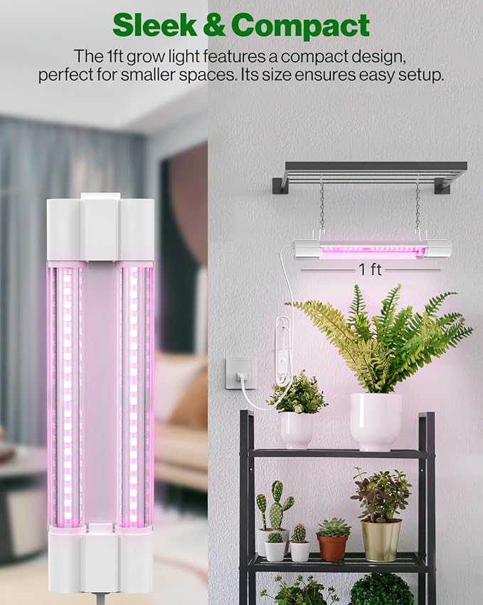 Sunco 1ft Grow Light LED, 10W, Full Spectrum, for Seed Starting, Seedling, Indoor Plants, Plug in Suspended Fixture, Link Up to 16, Inline Switch, ETL 2 Pack