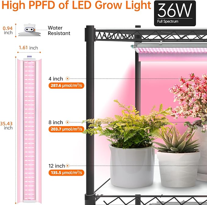 Indoor Greenhouse with Grow Light, Tall Plant Stand with 4 Pack Full Spectrum Plant Lights , 3 Color Modes, Plant Shelf with Tent for Indoor Plant, Seed Starting, Seed Tray, 47.2"x17.8"x70.9"