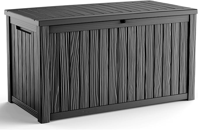 180 Gallon Outdoor Deck Box,Storage Lockable Waterproof Patio Furniture,Garden Tools,Cushions,Pool Accessories Outside Storage Resin Box(Black)