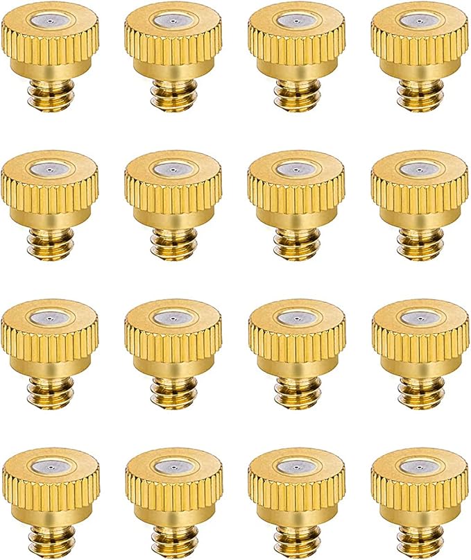 Aopin G 3/16 Brass Misting Nozzles 0.5mm / 0.02" Orifice Atomizing Mister Sprayer Nozzle Suitable For Outdoor Cooling,Garden Irrigation,Fountain, Crop Nutrient Injection, Greenhouse 16 Pcs