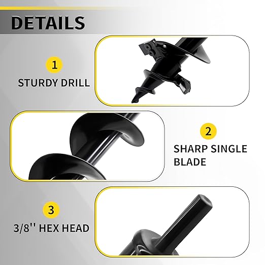 Auger Drill Bit for Planting - 3" x 36" Plant Auger for Cordless Drill - Bulb Planter Tool for Bulbs Planting&Holes Digging - 3/8" Hex Drive Drill