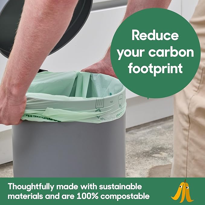 Home Compostable Trash Bags, 3 Gallon Small Kitchen Rubbish Bags (17” x 17.7”), Extra Strong & Quickly Breaks Down, 50 Count