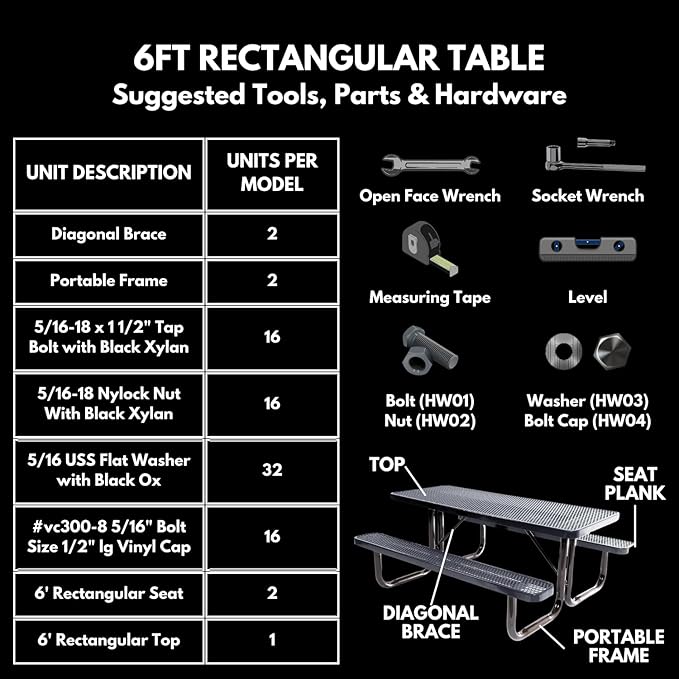 Heavy-Duty Portable Outdoor Picnic Table, Thermoplastic Coated Expanded Metal Commercial-Grade Patio Dining Furniture Made in America (6ft Rectangular, Textured Gold Vein)