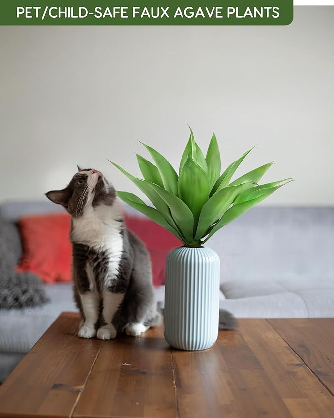 Velener Artificial Plant Outdoor Agave - Small Size UV Resistant Fake Agave Plants for Indoor and Outdoor Decor(14 Inch)-2 Pack