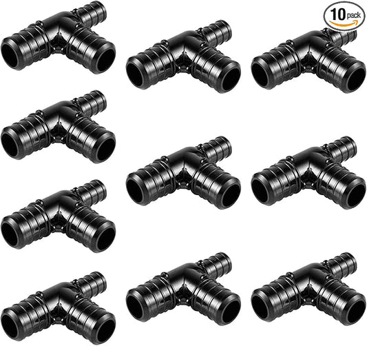 (Pack of 10) EFIELD Poly PPSU Barb Crimp Pex Fitting 3/4" X1/2" X 3/4" Reducing Tee, ASTM F2159,(PPSU1807032)