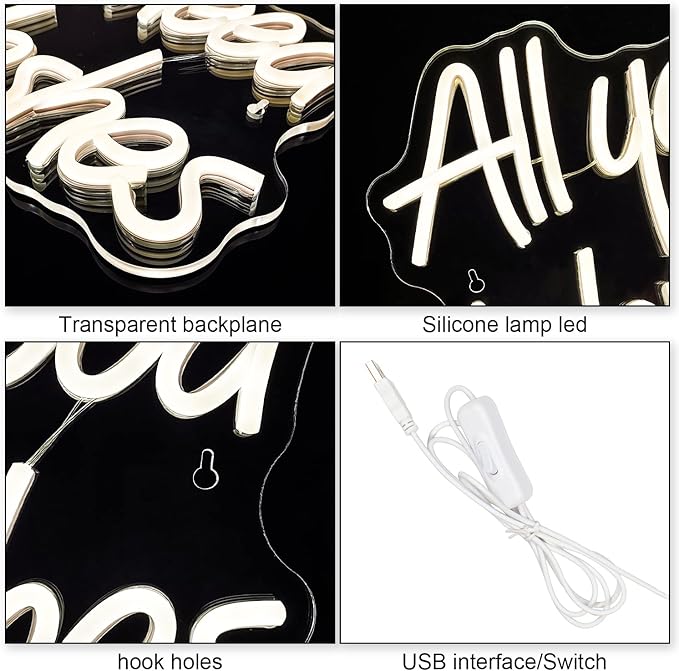 WLHOPE All you need is Lashes Neon Sign, Warm White Led Neon Signs for Wall Decor, USB Lash Neon Signs Letter Neon Lights for Bedroom Bar Party Girls Room Nail Room Salon, Lash Room Decoration