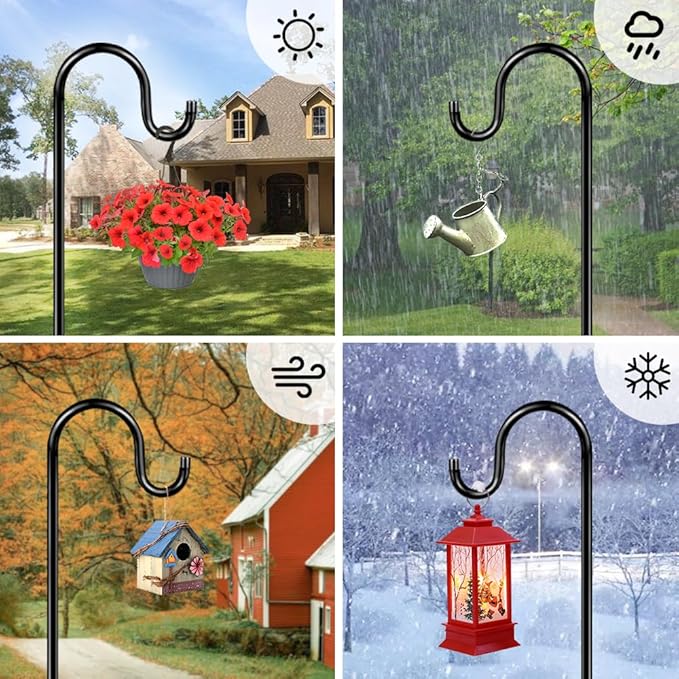 72" Shepherds Hooks for Outdoor, Heavy Duty Bird Feeder Pole with 7 Base Prongs, Adjustable Garden Hanging Holder for Bird Feeders, Solar Light Lanterns, Garden Plant Hanger Stands, 2 Packs