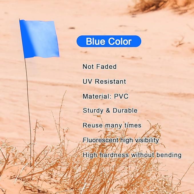 Zozen 100Pack Blue Marking Flags, Writable/15x4x5 Inch, Yard Flags for Lawn & Irrigation & Landscape & Sprinkler & Survey & Dog Training.