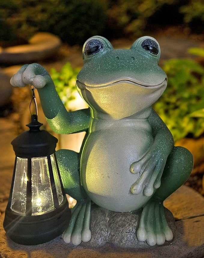 YODY Solar Garden Statues Outdoor Decor- Yard Decorations for Patio, Balcony, Backyard, Lawn Ornaments - Frog Figurines with LED Light- Unique Birthday House Warming Gifts for Women, Mom, Dad
