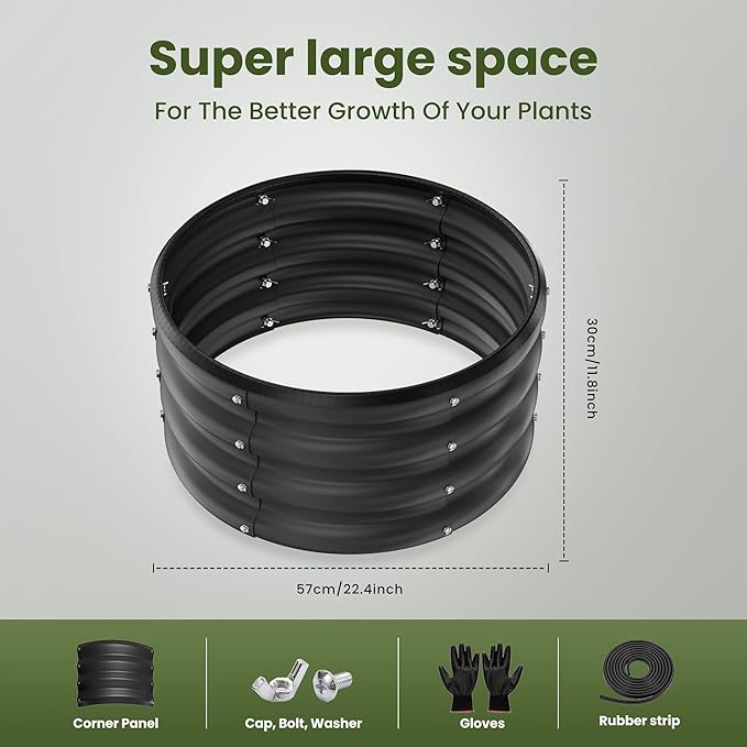ZXZYHFTY Round Galvanized Raised Garden Bed kit,Black Outdoor Garden Raised Planter Box, Round Large Metal Raised Garden Beds for Vegetable 2 * 2 * 1ft 1 Pack