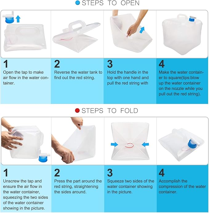 Collapsible Water Container with Spigot, 2×5.3 Gallon BPA Free Camping Water Storage Jug Carrier for Outdoors Hiking Backpack RV&Emergency, Survival Water Canteen-Portable Foldable Transparent