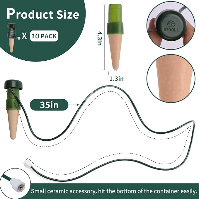 BYDOLL Plant Self-Watering Stakes Automatic Dripper Watering Spikes for Indoor Outdoor Bonsai,Houseplant Insert Devices for Vacation Garden use,Drip Irrigation System for Plant 10 Pack