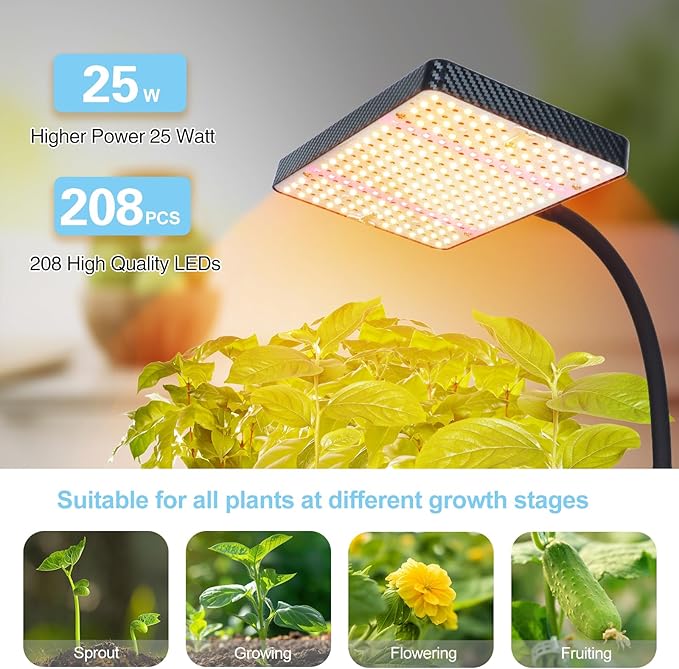 25W Table Top Grow Lights for Indoor Plants, Seed Starting, Bonsai with Timer Auto On/Off, 2500 Lumen Enough Bright Like A Small Sun for Your Jungle, Daisy Chain Function, 16"-24" Height Adjustable