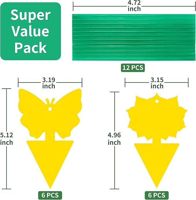 LULUCATCH Fruit Fly Sticky Traps 12 Pcs, Yellow Sticky Trap, Non-Toxic Gnat Traps Insect Catcher, Super Sticky Fly Traps for Indoor Outdoor Kitchen White Flies Mosquitos Fungus Gnats Flying Insects