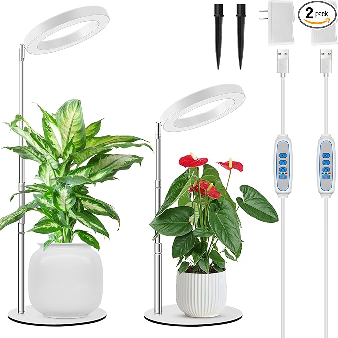 Grow Lights for Indoor Plants, 80 LEDs Full Spectrum Plant Lights for Indoor Growing with 2 Mounting Options, 6H 12H 16H Timer, 3 Spectrum Modes, 37 in Height Adjustable Grow Lamp, 2 Pack