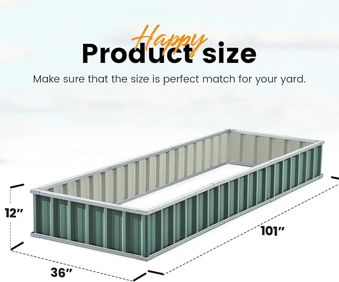 KING BIRD Raised Garden Bed 101" x 36" x 12" 4 Installation Methods for DIY Galvanized Steel Metal Planter Kit Box with 2 Pairs of Gloves (Green)