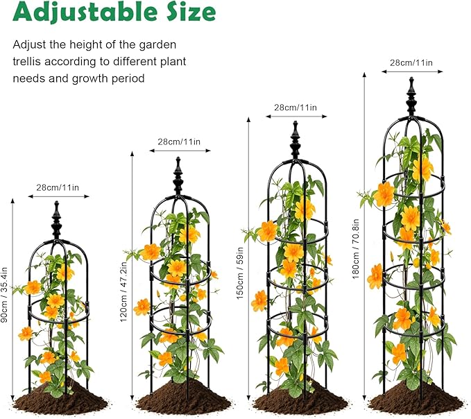 Trellis for Climbing Plants Outdoor 1Pcs Garden Obelisk, Metal Pipe Tomato Cage Cucumber Rose Flower Vegetable Grape Round Vine Tall Plants Trellis,Plants Support Stakes Potted Garden Tower Indoor