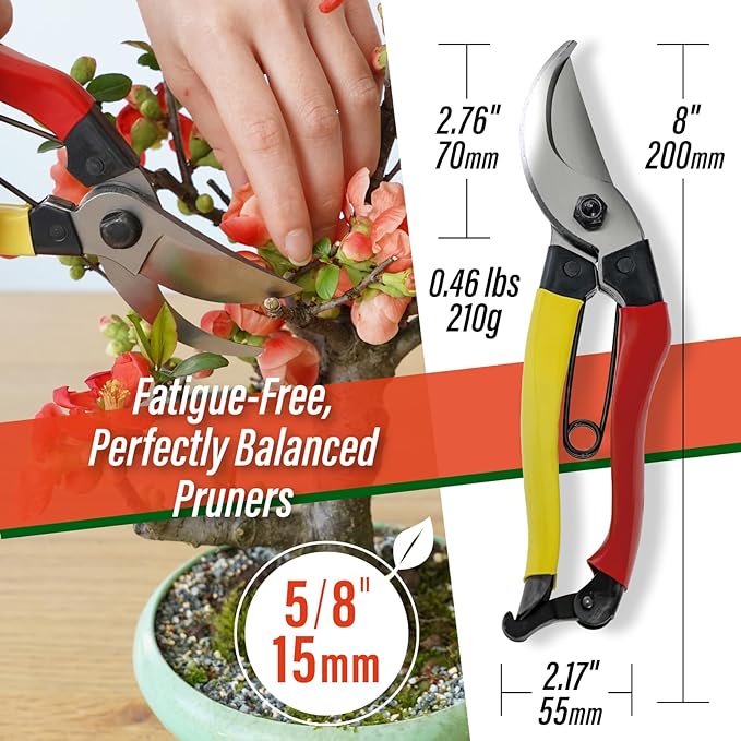 SUIZAN Bypass Pruning Shears 8” - Professional Japanese Hand Pruners Garden Scissors Gardening Tools