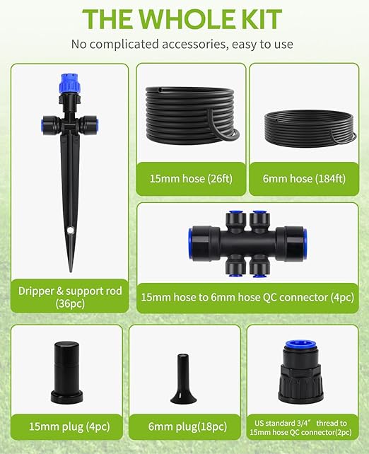 HIRALIY 210FT Drip Irrigation Kits for Plants, New Quick Connector Garden Watering System, Saving Water Automatic Irrigation Equipment for Patio Lawn