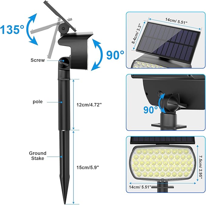 108 LED Solar Spot Lights Outdoor, Solar Lights Outdoor IP65 Waterproof, 3 Modes Solar Landscape Spotlights, Large Solar Panel Solar Powered Lights for Garden Yard Pathway(Cool White/4 Pack)