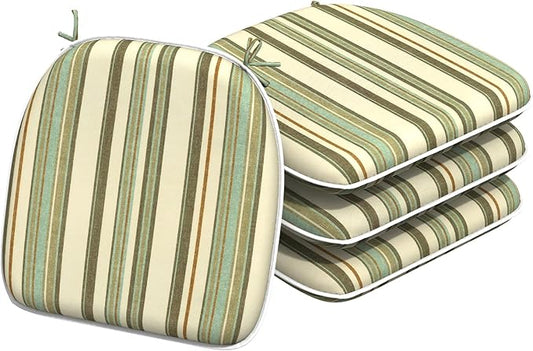 Indoor/Outdoor Chair Cushions 16x17 Inch, Patio Chair Cushions with Ties, All Weather Seat Cushions for Patio Furniture Home Garden Chair Use, Set of 4,Stripe Onyx