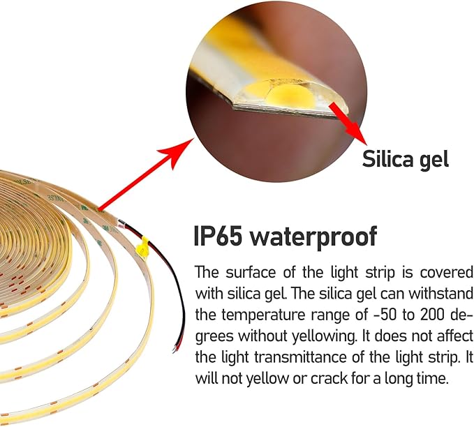 10M/32.8ft 24V COB LED Strip Light Waterproof IP65 Warm White 3000K Uniform Glow 3840LEDs CRI 93+ Flexible LED Tape Lights for DIY Cabinet Bedroom Kitchen Home Decor(No Power Supply)