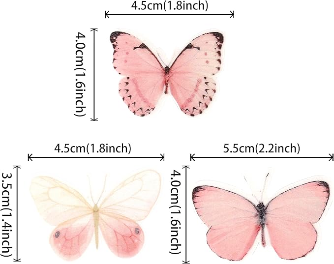 60 PCS Butterfly Cupcake Toppers Edible Butterfly Cake Decorations Edible Butterflies Cupcake Picks for Butterflies Theme Baby Shower Happy Birthday Party Cake Decoration Supllies Pink