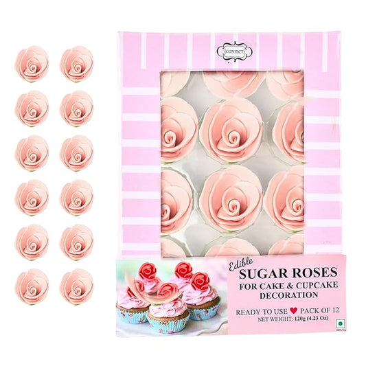 Confect Edible Flower -Blush Pink Edible Sugar Flowers | Edible Flower Cake Decorations | Perfect Floral Decorations for Desserts- Vegan, Gluten-Free, Dairy-Free, Palm Oil-Free - Pack of 12
