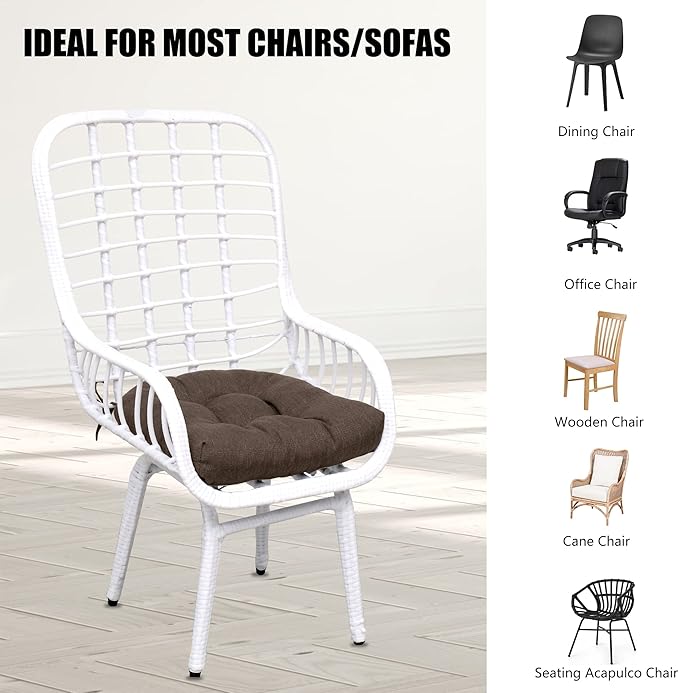 RACE LEAF Patio Chair Cushions 17x17 4 Pack, Thickened Heavy Duty Outdoor Cushions Stain & Water Resistant Non-Slip Ties Tufted (Brown)