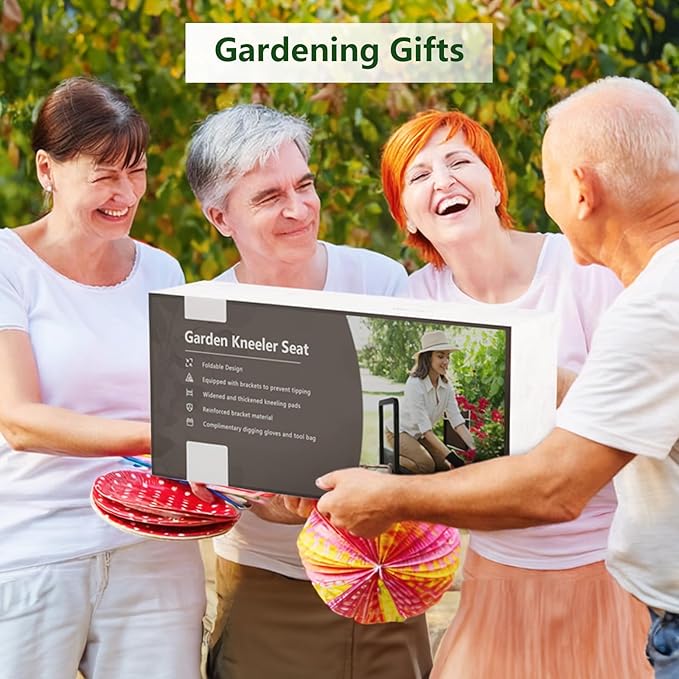 seasky Foldable Garden Kneeling and Seat, Anti-Tipping Garden Stool Widened Thick Soft Kneeling Pad，Heavy Duty Gardening Stool with Garden Tool Bag, Gardening Gift for Women(Without Gloves)